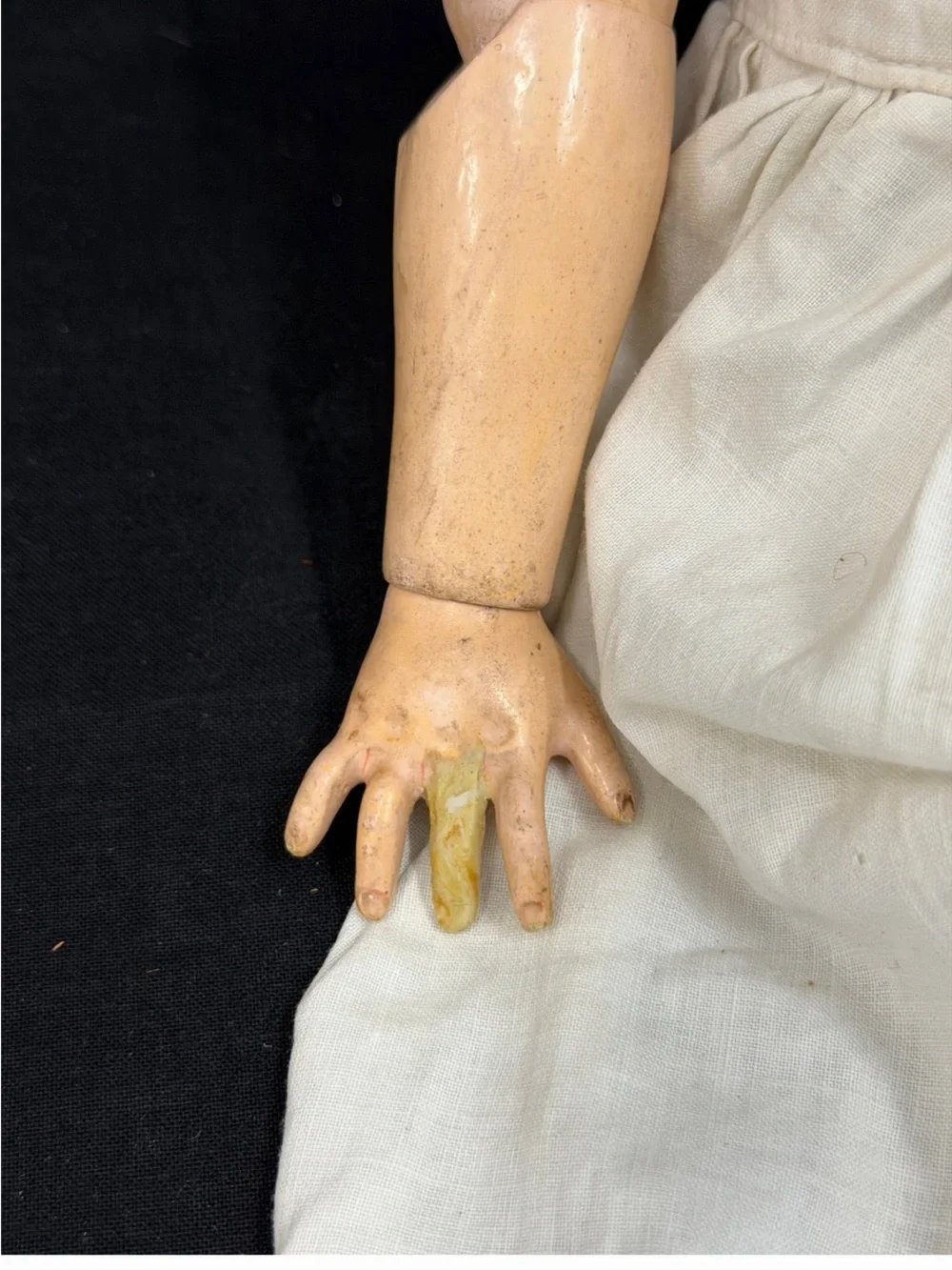 Antique Porcelain Baby Doll in Cream Dress - 21 inches long made in Germany